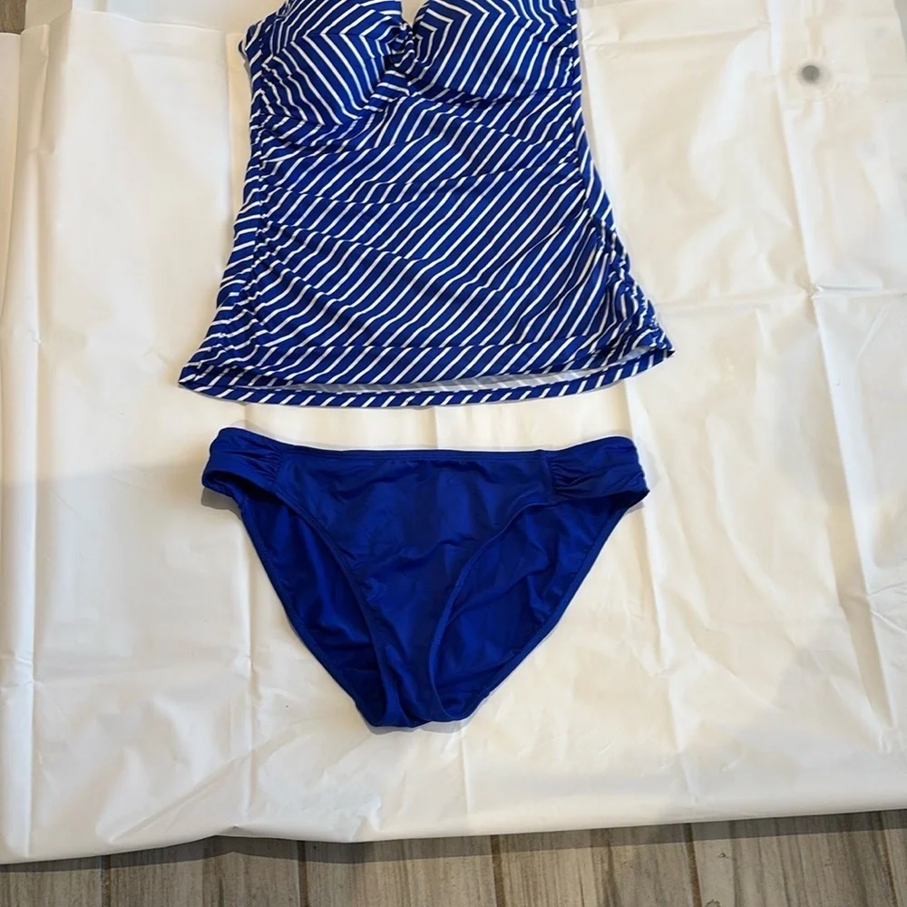 Lauren Ralph Lauren Blue and White Striped Swimsuit